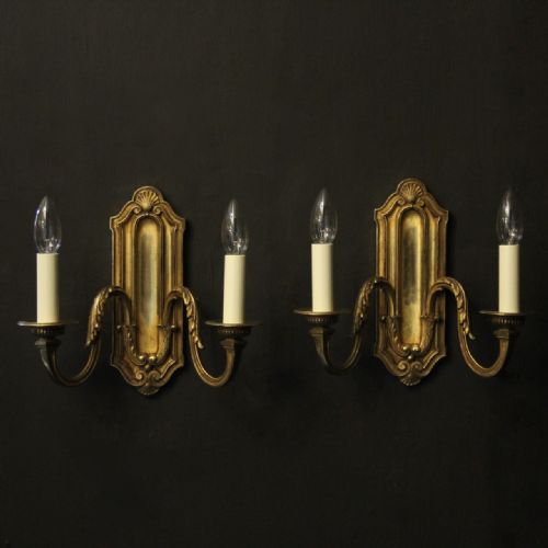 French Pair of Gilded Bronze Twin Arm Antique Wall Lights