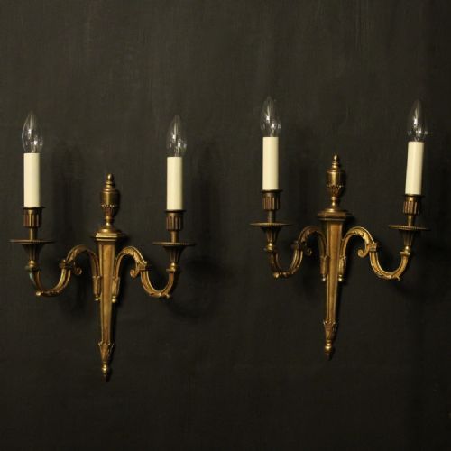 French Pair of Gilded Twin Arm Antique Wall Lights