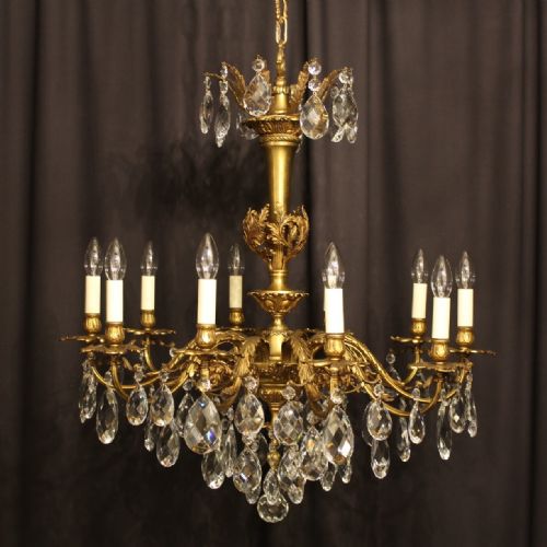 Italian Gilded & Crystal 10 Light Antique Chandelier