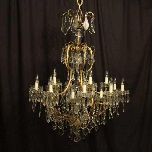 French Large Gilded & Crystal 21 Light Antique Chandelier