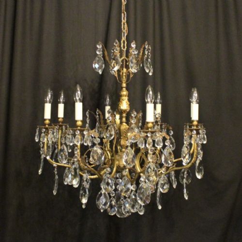 Italian Gilded Bronze & Crystal 8 Light Antique Chandelier