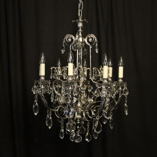 Italian Nickel Plated & Crystal 8 Light Antique Chandelier