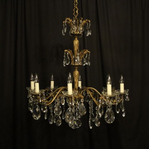 Italian Gilded Bronze & Crystal 8 Light Antique Chandelier