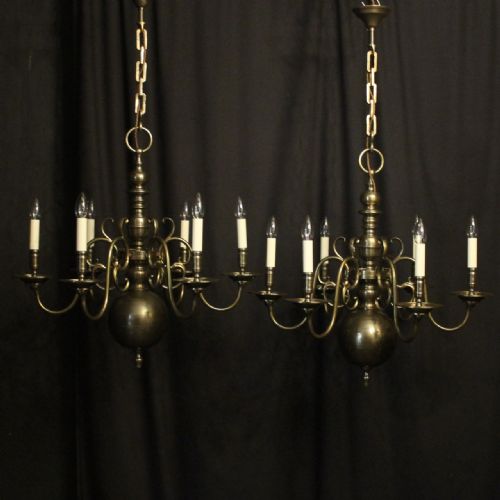 English Pair of Bronze 6 Light Antique Chandeliers