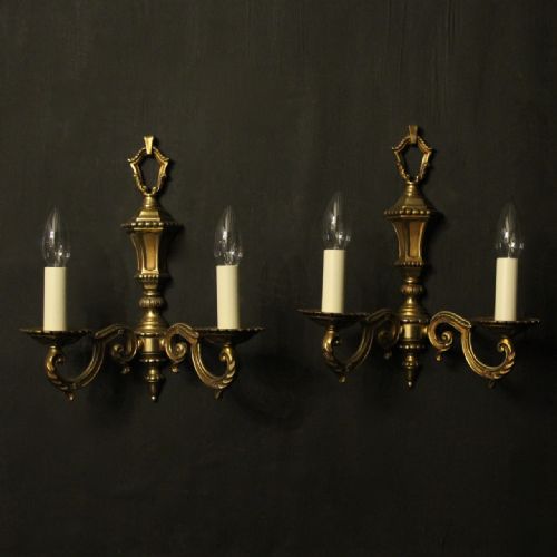 French Pair of Bronze Twin Arm Antique Wall Lights