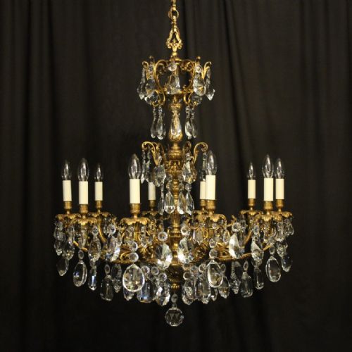 French Gilded Bronze & Crystal 10 Light Antique Chandelier