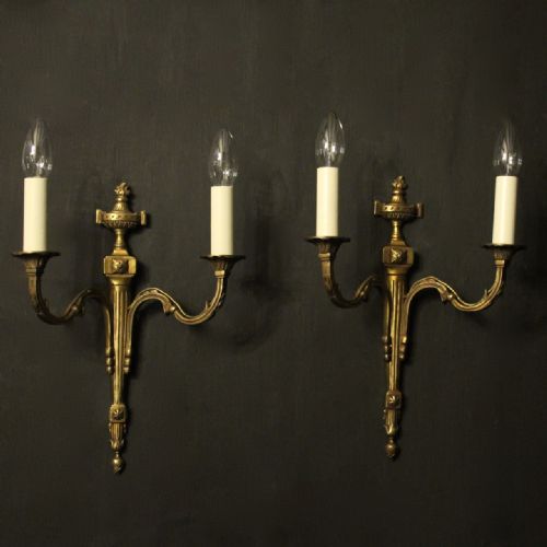 French Pair of Gilded Brass Twin Arm Antique Wall Lights