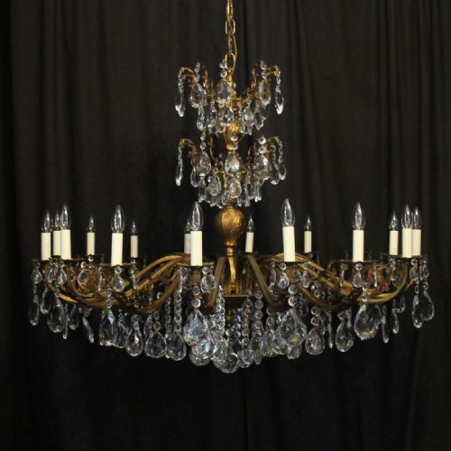 Italian Large Gilded Bronze & Crystal 16 Light Antique Chandelier