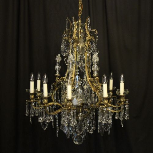 French Gilded Bronze & Crystal Birdcage Antique Chandelier