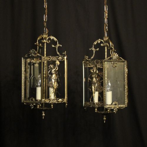 Italian Pair of Triple Light Hall Lanterns