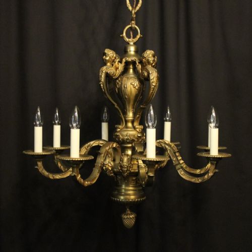 French Gilded Bronze 8 Light Antique Chandelier