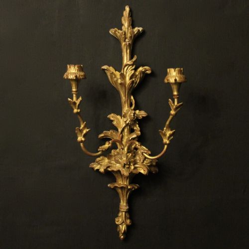 French Giltwood Twin Arm Antique Wall Sconce