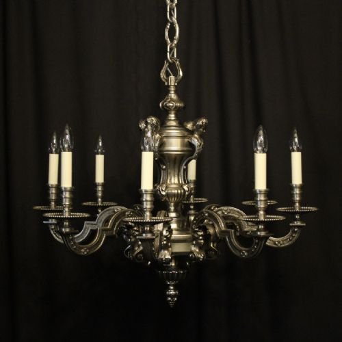 French Silver Gilded Bronze 8 Light Antique Chandelier