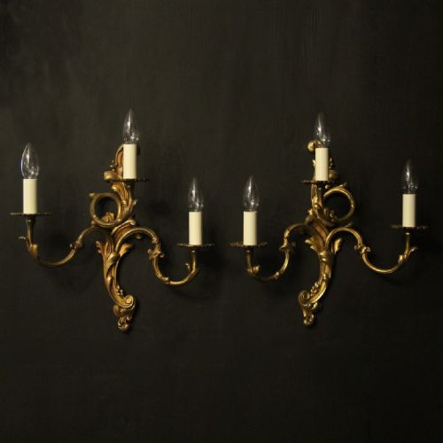 French Gilded Bronze Triple Arm Antique Lights