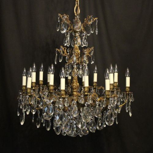 Italian Gilded Bronze & Crystal 16 Light Antique Chandelier