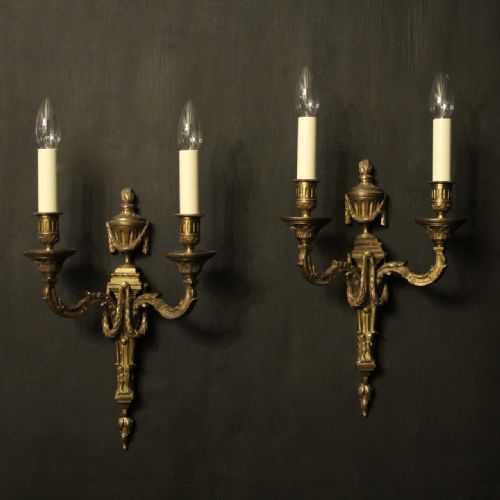 French Pair of Gilded Bronze Antique Wall Sconces