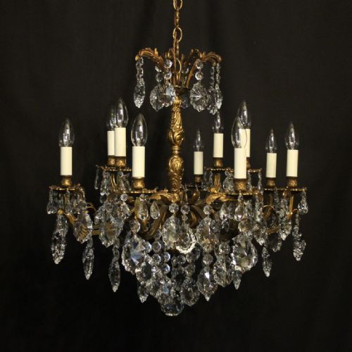 Italian 12 Light Gilded Bronze & Crystal Antique Chandelier