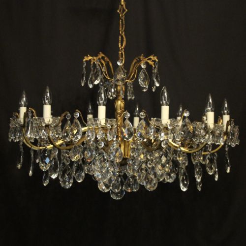 Italian Gilded Bronze & Crystal 12 Light Antique Chandelier