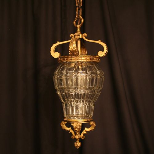 FRENCH 19TH CENTURY GILDED SINGLE LIGHT ANTIQUE HALL LANTERN