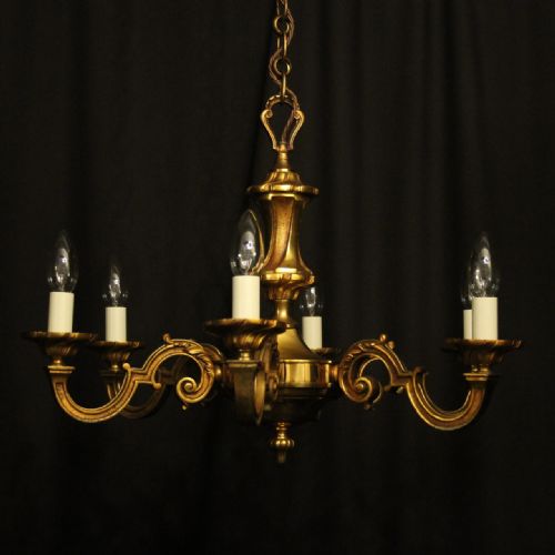 French Gilded Bronze 6 Light Antique Chandelier