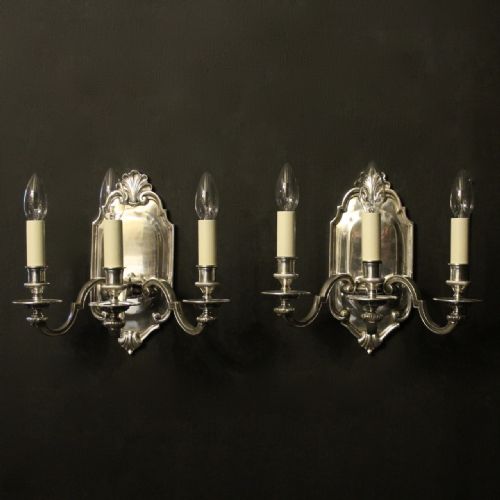 English Pair of Silver Antique Wall Lights