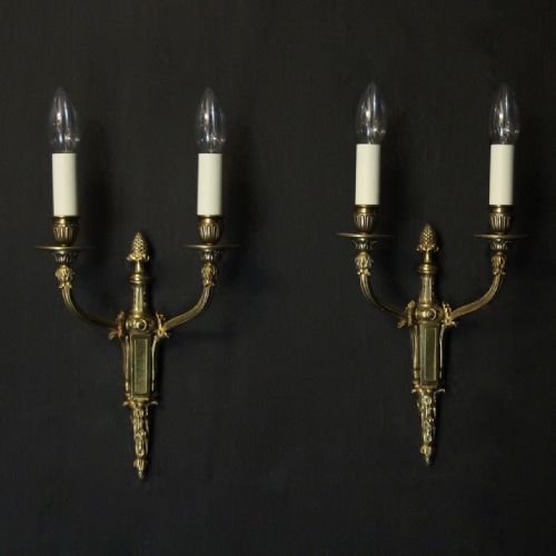 French Pair of Gilded Twin Arm Wall Lights