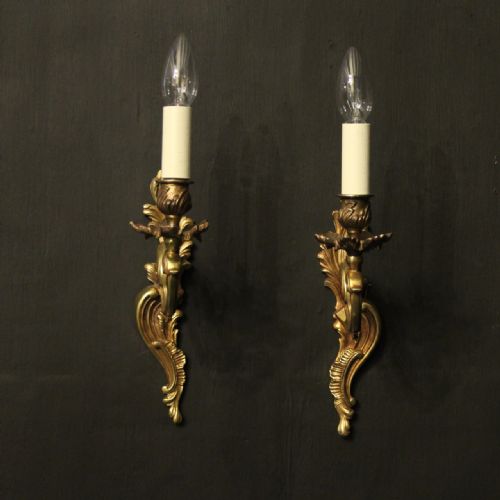 French Pair of Bronze Single Arm Wall Lights
