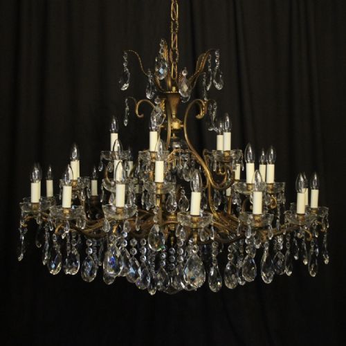 Italian Large Gilded & Crystal 36 Light Antique Chandelier
