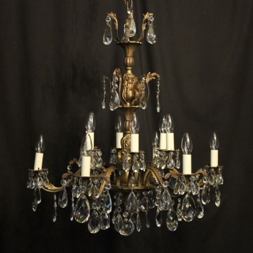 Italian Gilded Bronze & Crystal Antique Chandelier