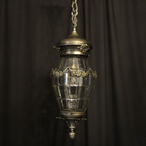 French Silver Gilded Glass Antique Lantern