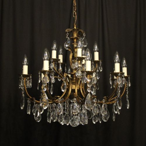 Italian Gilded & Crystal 15 Light Tiered Antique Chandelier