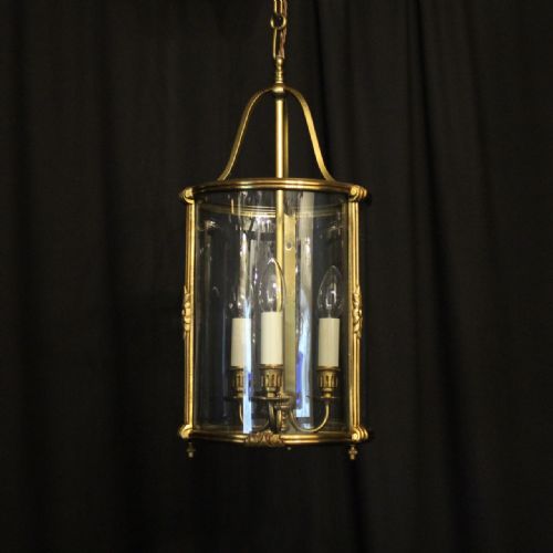 French Gilded Triple Light Convex Antique Lantern