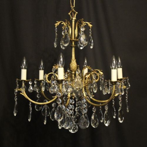 French Gilded Bronze & Crystal 6 Light Chandelier