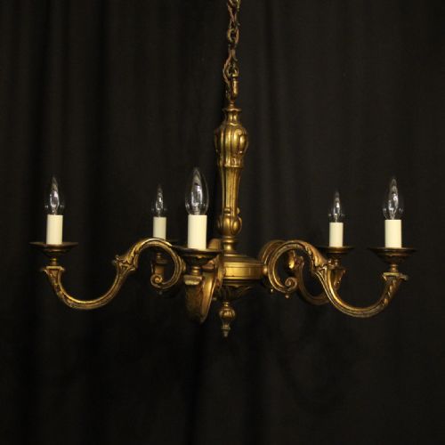 French Gilded Bronze 5 Light Antique Chandelier