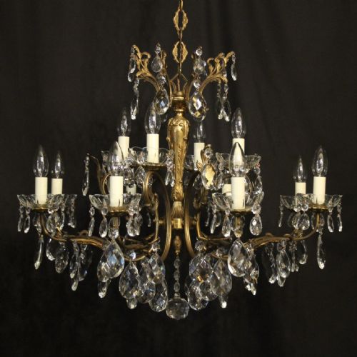 Italian Gilded & Crystal 12 Light Antique Chandelier