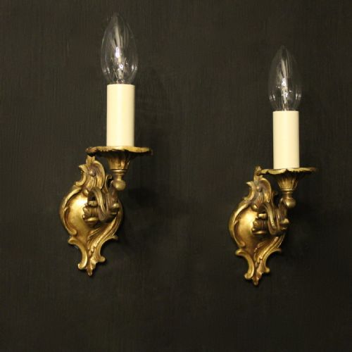 French Pair of Gilded Brass Single Arm Wall Lights