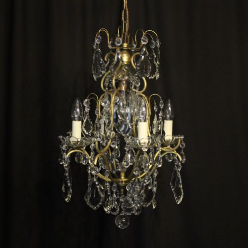 French Gilded & Crystal Birdcage 5 Light Antique Chandelier