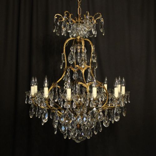 French Gilded Bronze & Crystal Antique Chandelier