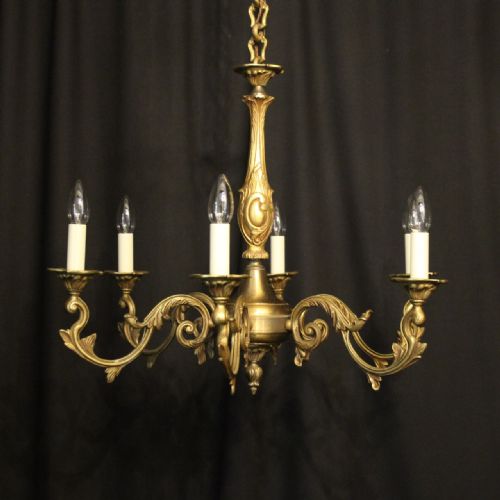 French Gilded Bronze 6 Light Antique Chandelier