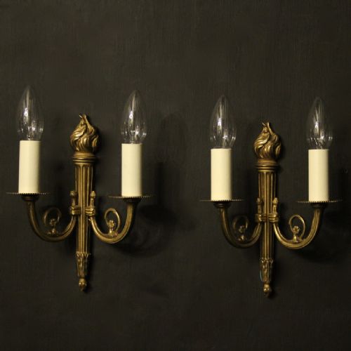 French Gilded Brass Twin Arm Antique Wall Lights