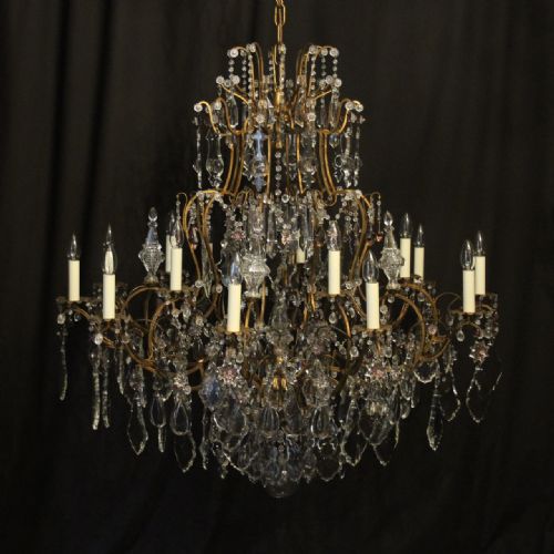 French Large Gilded & Crystal 15 Light Antique Chandelier
