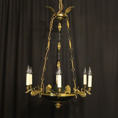 French Gilded Brass Empire 6 Light Antique Chandelier