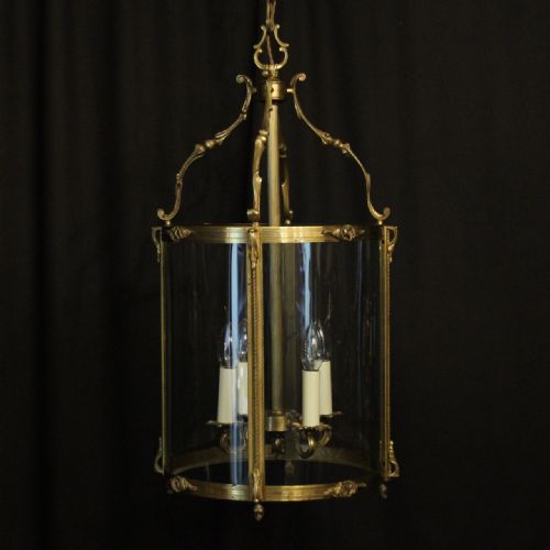 French Gilded Bronze Large Convex Antique Hall Lantern