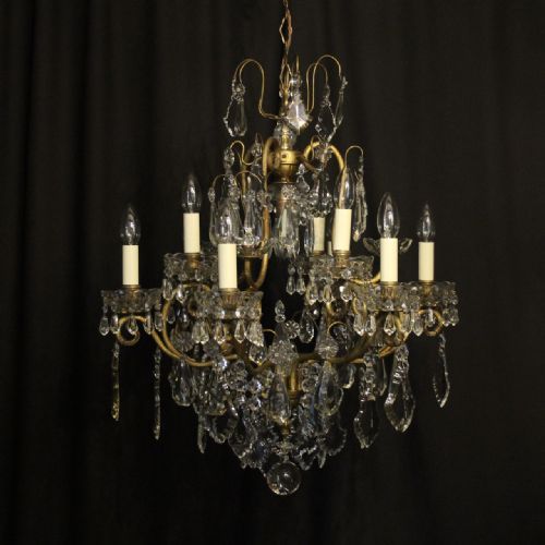 French Gilded & Crystal 10 Light Antique Chandelier