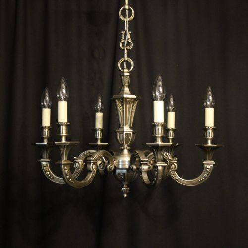 French Silver Gilded Bronze 6 Light Chandelier