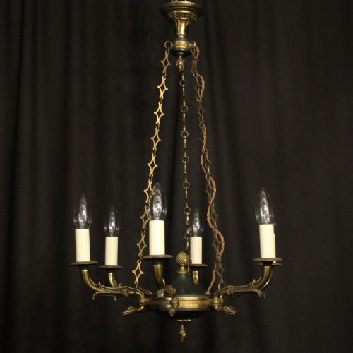 French Gilded Brass Empire Six Light Chandelier