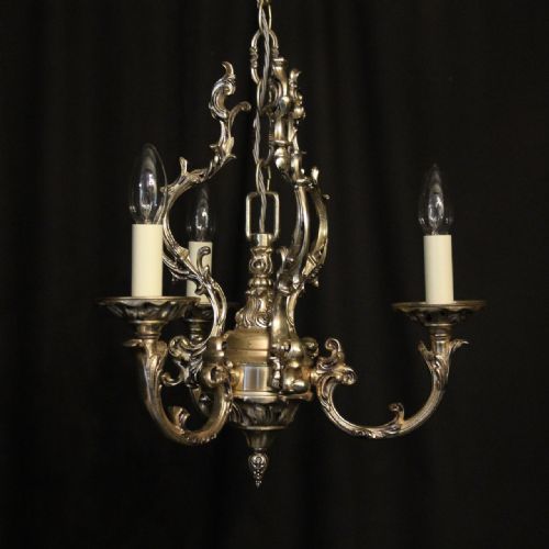 Italian Silver Gilded Bronze Triple Light Chandelier