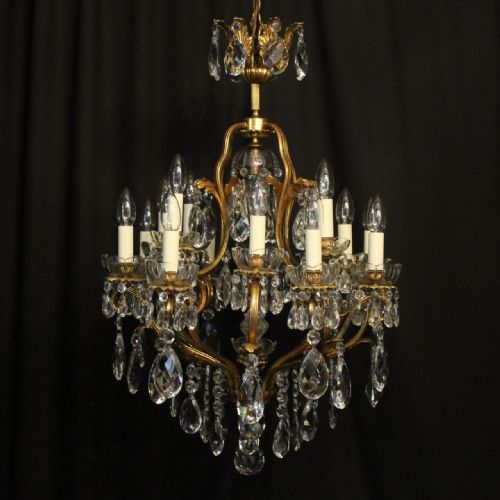 French Gilded Bronze & Crystal 17 Light Antique Chandelier