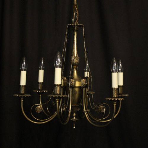 French Gilded Brass 6 Light Chandelier