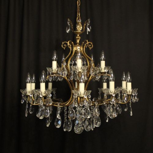 Italian Gilded & Crystal 16 Light Antique Chandelier